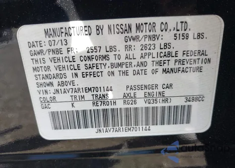 2014 Infiniti Q50 Hybrid Sport from USA, damaged, VIN JN1AV7AR1EM701144